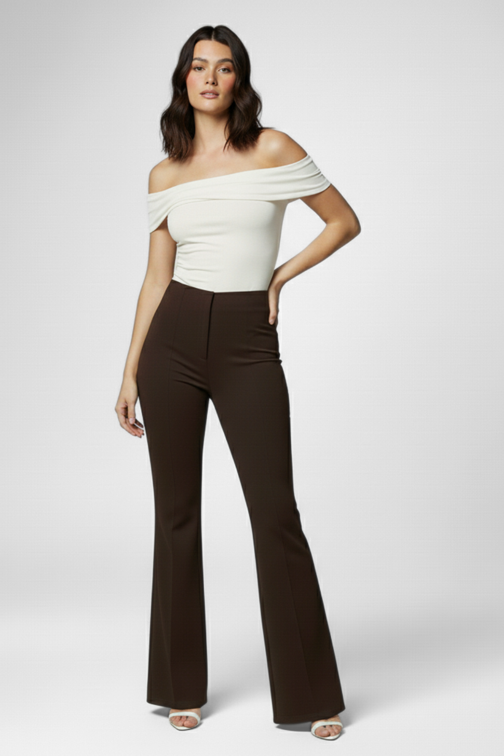 Ivy Sculpted High Waist Bootcut Trousers - Truffle Brown