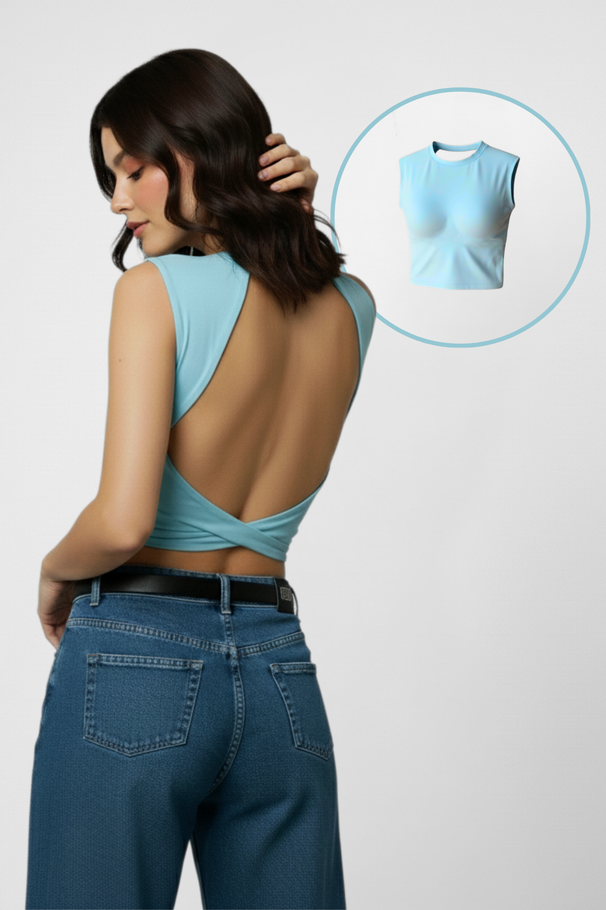 Muse Backless Inbuilt Bra Top - Ice Blue