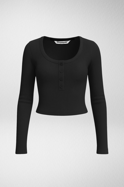 Ribelle Henley Button Up Top - Midnight Black