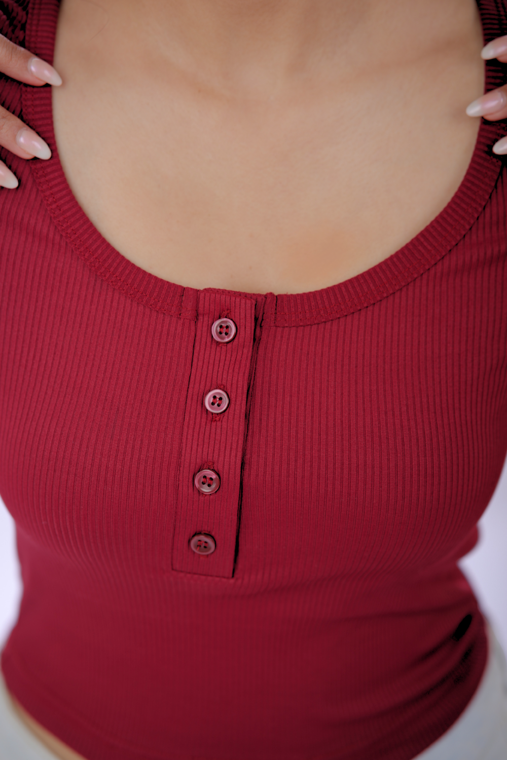 Ribelle Henley Button Up Top - Cherry Red