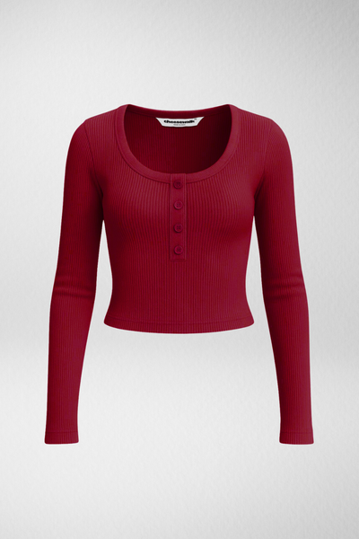 Ribelle Henley Button Up Top - Cherry Red