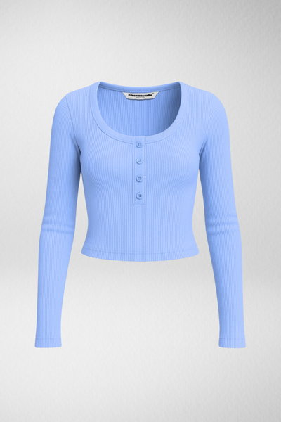 Ribelle Henley Button Up Top - Frost Blue