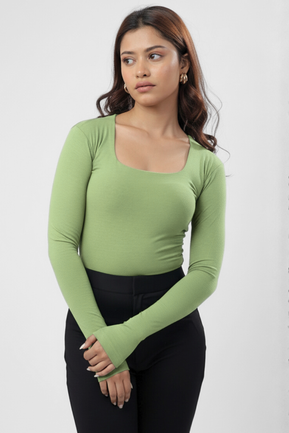 Cozee Square Neck Full Sleeves Top - Pista