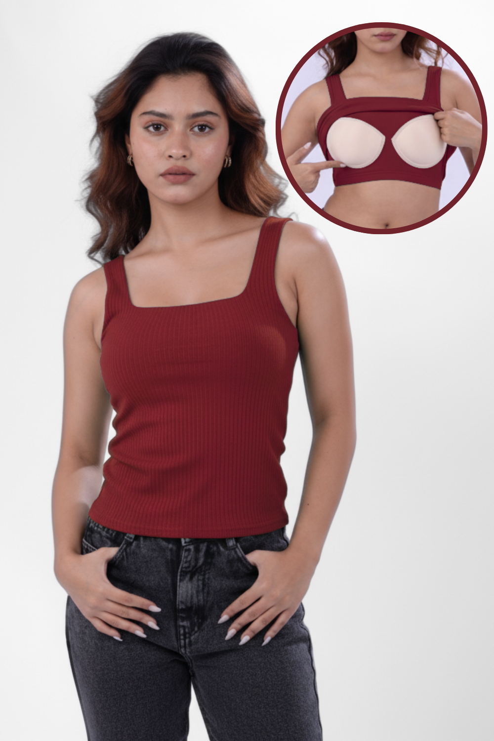 The 'Unhooked' Inbuilt Bra Top - Deep Red